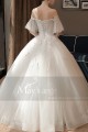 Ivory Off-The-Shoulder Ball-Gown Wedding Dress Short Sleeves With Ruffles - Ref M389 - 04