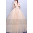 Strapless Tulle Champagne Wedding Dress With Lace Bodice - Ref M374 - 02