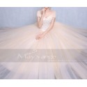 Strapless Tulle Champagne Wedding Dress With Lace Bodice - Ref M374 - 04