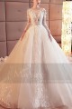 Long Sleeve Tulle Princess Wedding  Dress With Illusion Bodice - Ref M377 - 03