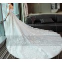 Off-The-Shoulder Sweetheart Bodice Lace Princess Dress With Train - Ref M372 - 04
