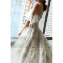 Off-The-Shoulder Sweetheart Bodice Lace Princess Dress With Train - Ref M372 - 05