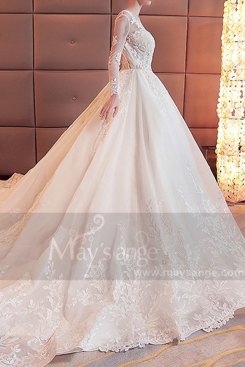 robe de mariée 2018 manche longue dos nu en dentelle - Ref M384 - 01