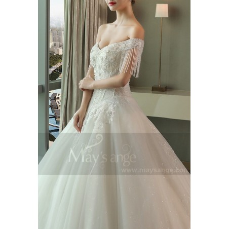 Luxurious Strapless Beaded Lace Wedding Dress With Long Train