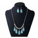 Blue stone costume jewelry necklace set - Ref F005 - 02