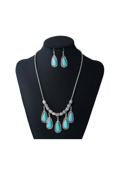 Blue stone costume jewelry necklace set - F005 #1