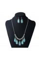 Blue stone costume jewelry necklace set - Ref F005 - 02