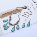 Blue stone costume jewelry necklace set - Ref F005 - 03