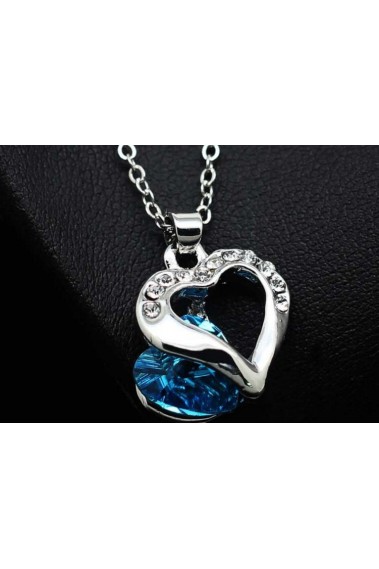 Silver Pendant Blue Color Heart Shape - F036 #1