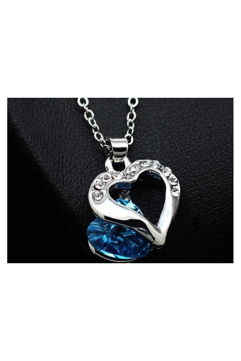 Silver Pendant Blue Color Heart Shape - Ref F036 - 01