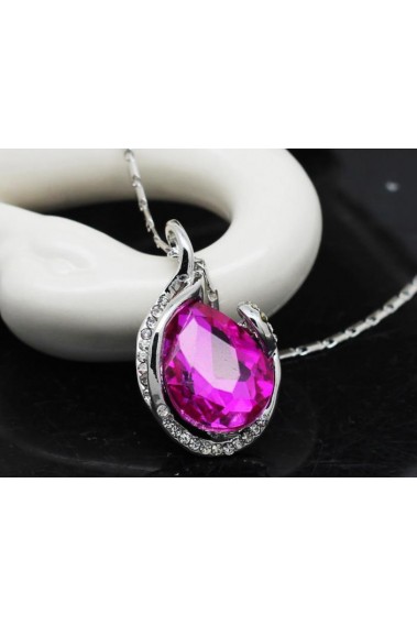 Silver necklace for women pink stone - F041 #1