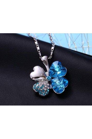 Beaux bijoux collier femme trefle bleu - F050 #1