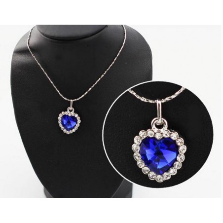 Collier saphir bleu cœur chaine argenté