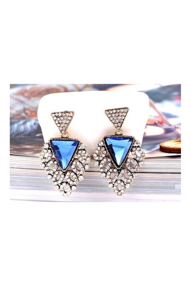 Blue triangle crystal fancy earrings - Ref B053 - 01
