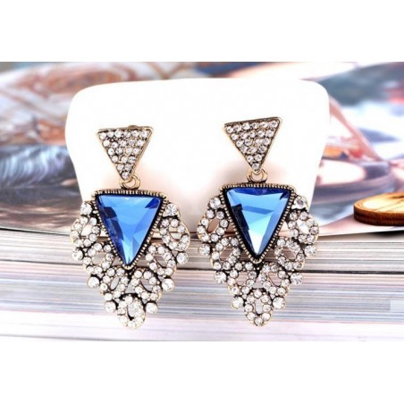 Blue triangle crystal fancy earrings