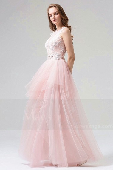 robe de bal rose chic dentelle pour mariage soiree pas cher deux pieces - L815 #1