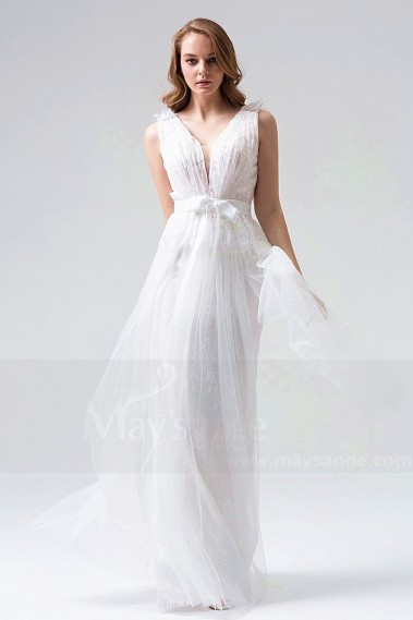 robe soirée long blanc dentelle chic pour mariage pas cher - L811 #1