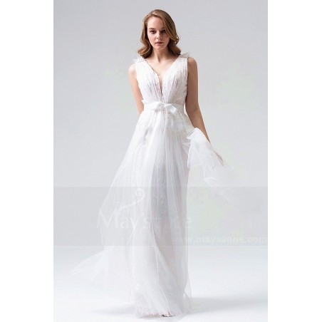 robe soirée long blanc dentelle chic pour mariage pas cher