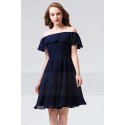 Short Off-The-Shoulder Navy Blue Party Dress With Flounce - Ref C864 - 02