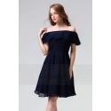 Short Off-The-Shoulder Navy Blue Party Dress With Flounce - Ref C864 - 03