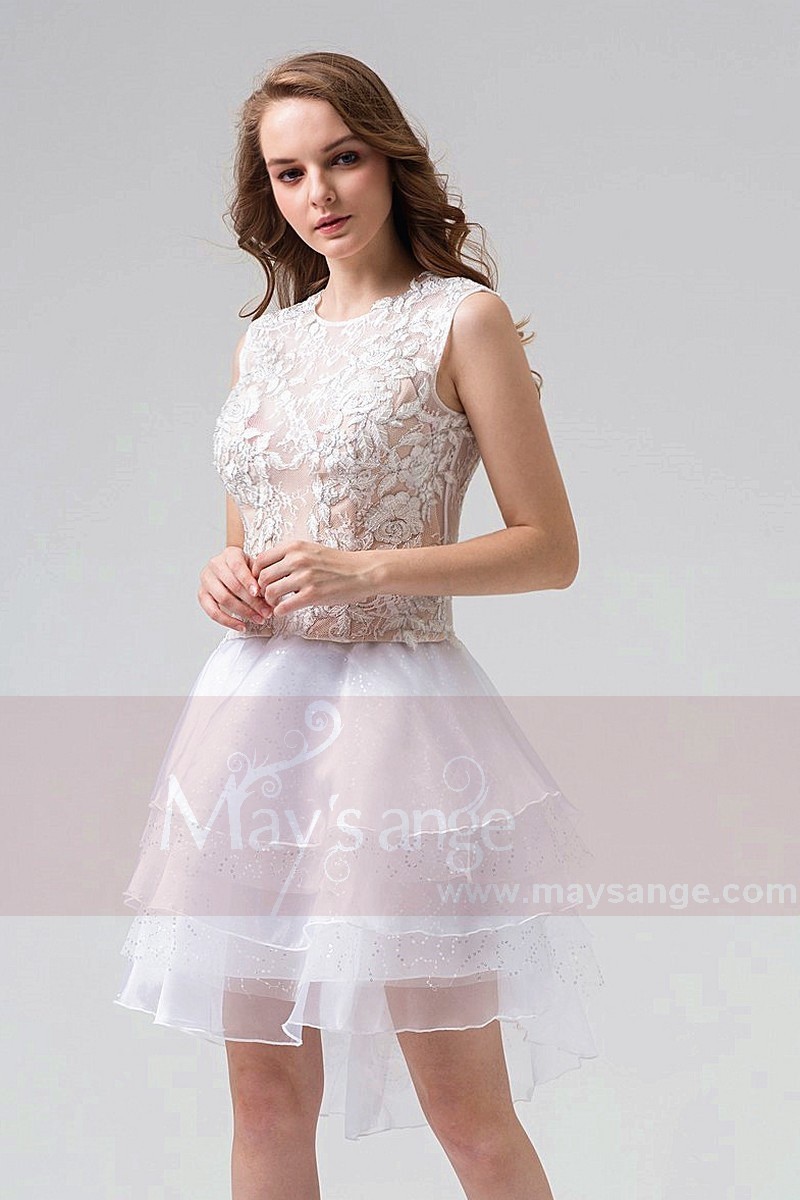 ROBE BLANCHE COURTE EN DENTELLE POUR DEMOISELLE D'HONNEUR - Ref C858 - 01 ROBE BLANCHE COURTE EN DENTELLE POUR DEMOISELLE D'HONNEUR - Ref C858 - 01