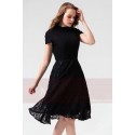 robe de cocktail noire courte dentelle avec manches col montant classe - Ref C867 - 02