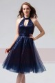 robe de cocktail bleu marine habillée pailletés pour mariage - Ref C860 - 02