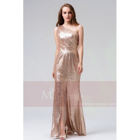 robe ceremonie champagne pour mariage soirée bretelle asymétrique Maysange