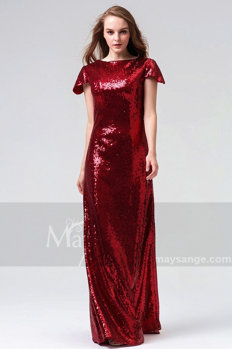 robe de soirée longue bordeaux en paillettes et sequins - Ref L826 - 01 robe de soirée longue bordeaux en paillettes et sequins - Ref L826 - 01