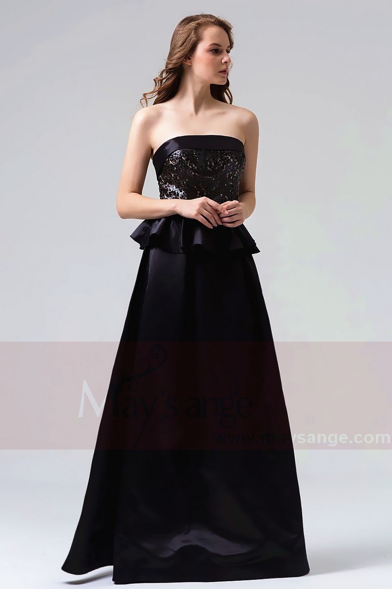 robe noire chic parisienne satine en deux pieces bustier - Ref L822 - 01 robe noire chic parisienne satine en deux pieces bustier - Ref L822 - 01