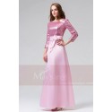 robes long rose bicolorié avec manches longues et ceinture - Ref L823 - 02