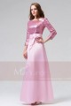 robes long rose bicolorié avec manches longues et ceinture - Ref L823 - 02