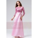 robes long rose bicolorié avec manches longues et ceinture - Ref L823 - 03