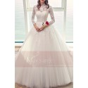 White Long Sleeve Gorgeous Lace Wedding Dress With High Neck - Ref M406 - 02