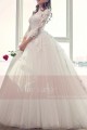 White Long Sleeve Gorgeous Lace Wedding Dress With High Neck - Ref M406 - 03