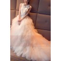 Cap Sleeve Tulle White Wedding Dress With Cascading Ruffle Skirt - Ref M407 - 02