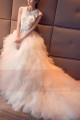 Cap Sleeve Tulle White Wedding Dress With Cascading Ruffle Skirt - Ref M407 - 02