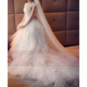 Cap Sleeve Tulle White Wedding Dress With Cascading Ruffle Skirt - Ref M407 - 03