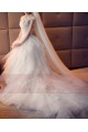 Cap Sleeve Tulle White Wedding Dress With Cascading Ruffle Skirt - Ref M407 - 03