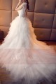 Cap Sleeve Tulle White Wedding Dress With Cascading Ruffle Skirt - Ref M407 - 04