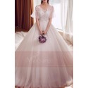Open-Back White Wedding Dress V-Neck  With Short Sleeve - Ref M405 - 02