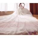 robe de mariage moderne manche courte évasée longue traîne époustouflante - Ref M405 - 04