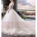 magnifique robe de mariage blanche bustier en dentelle brodée - Ref M401 - 05