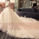 Champagne Pale Wedding Dress Illusion Lace And 3D Embroidery - Ref M393 - 04