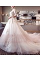 belle robe de mariée demi-manche dentelle grand nœud papillon amovible - Ref M394 - 02