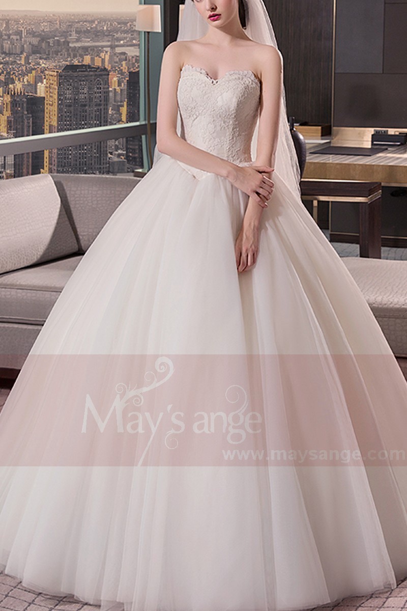 Tulle Strapless Wedding Dress With Lace Bodice - Ref M402 - 01