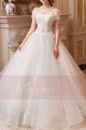 robe du mariage forme empire blanche manche courte en dentelle - Ref M404 - 03