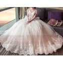 Long Train Lace Beaded Wedding Dress With Sleeves - Ref M403 - 06