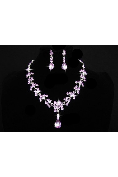 Bijoux collier et boucle oreille violet - E002 #1