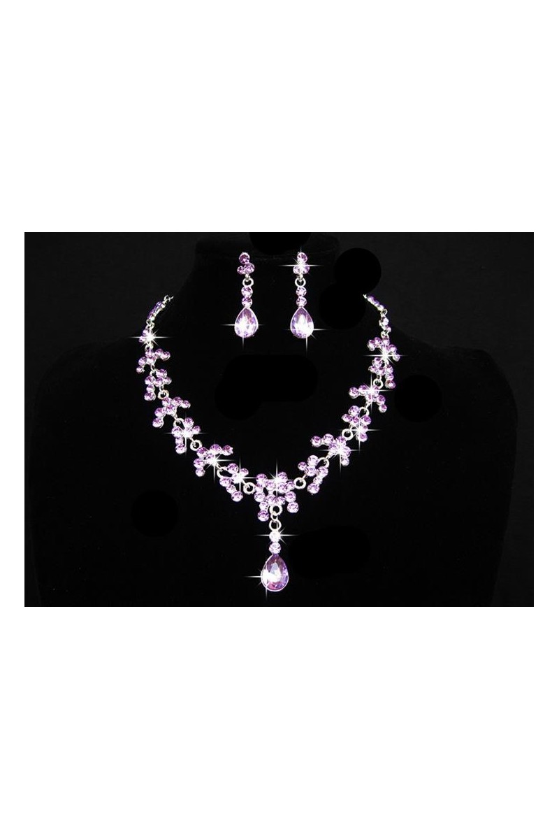 Bijoux collier et boucle oreille violet - Ref E002 - 01